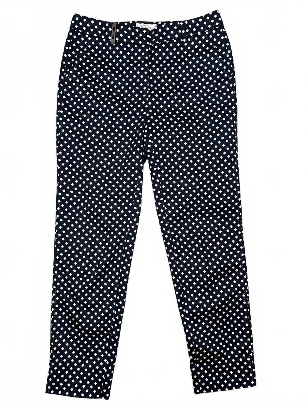Peserico Made in Italy Navy White Geometric Print Cigarette Pants IT 42 US 6